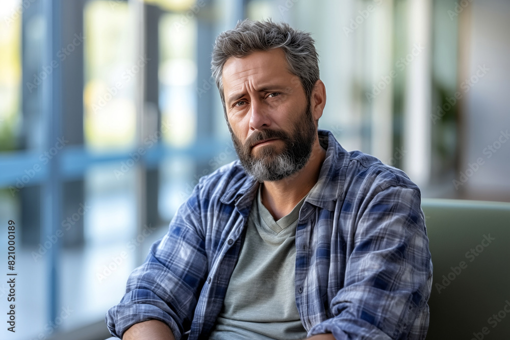 Portrait of mature man sitting on couch in office. Mature man looking at camera. Portrait of mature man sitting on couch in office. Mature man looking at camera.