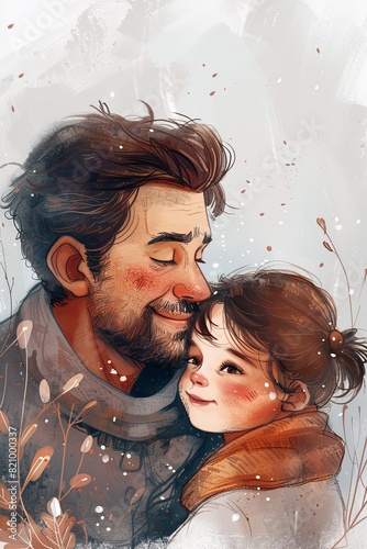 Father and son bonding in a simple illustration. Toddler-friendly concept. © dekreatif