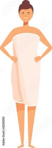 Illustration of a young woman standing wrapped in a towel with her hair up, postbath