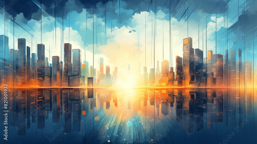 Digital Art of a Futuristic Cityscape Reflecting at Sunset Digital Art of a Futuristic Cityscape Reflecting at Sunset