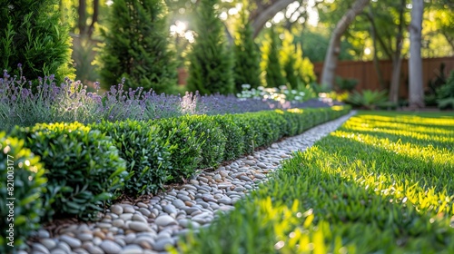 Beautiful green bushes in the open air. Landscape design. Garden