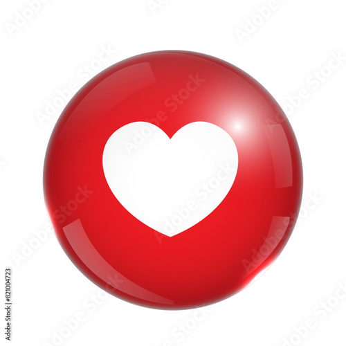 3d red bubble with heart symbol.