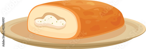 Vector illustration of a classic italian cannoli with a creamy filling on a plate, isolated on white
