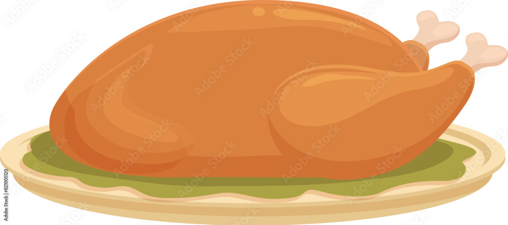 Vector illustration of a plump, roasted turkey on a serving plate, perfect for holiday themes