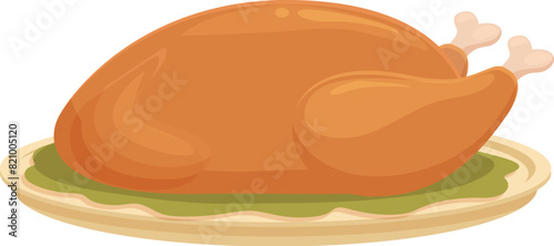 Vector illustration of a plump, roasted turkey on a serving plate, perfect for holiday themes