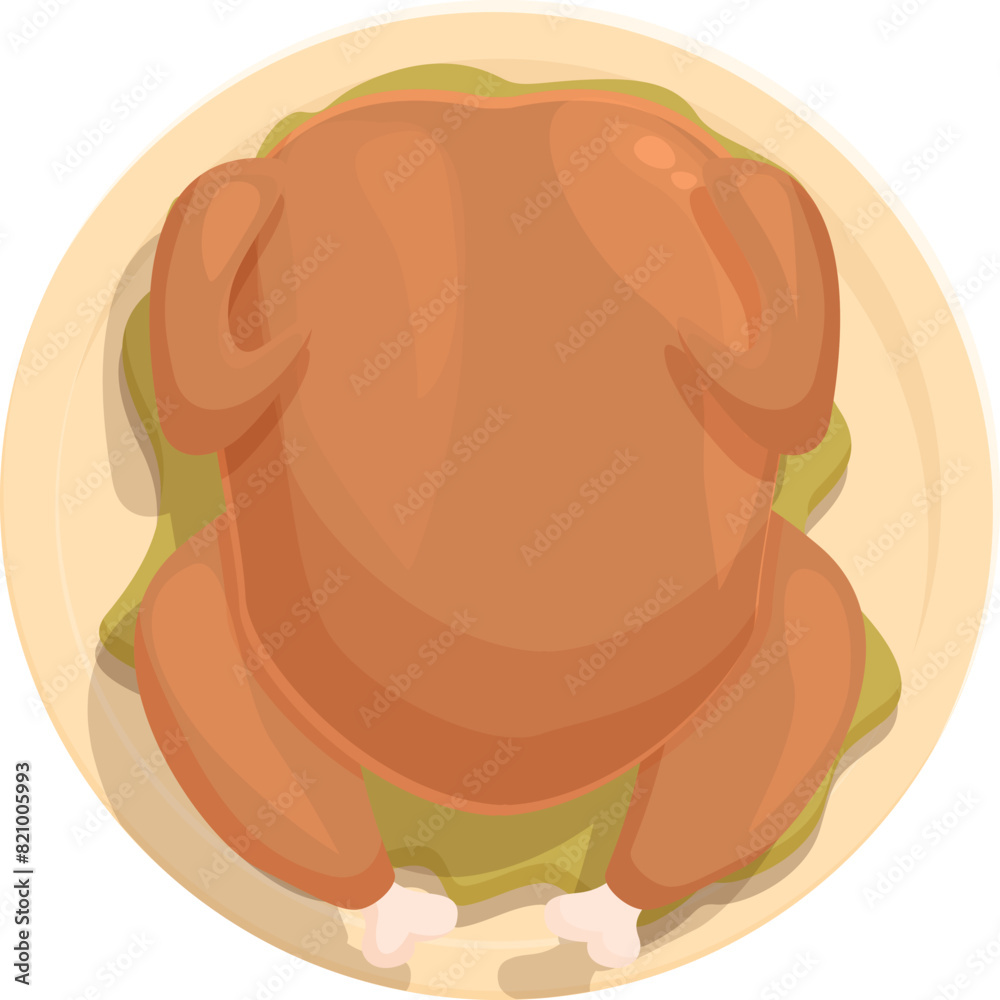 Colorful cartoon illustration of a delicious roasted chicken on a plate, perfect for dinner or a festive meal, with a simplistic and wholesome design, isolated on a white background Colorful cartoon illustration of a delicious roasted chicken on a plate, perfect for dinner or a festive meal, with a simplistic and wholesome design, isolated on a white background