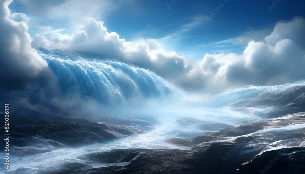 Obraz premium Landschaft Abstraktion Meer und Wasserfall. Hintergrund für das Design 4.