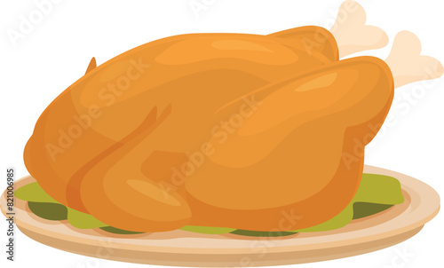Delicious and juicy roasted chicken illustration on a white background with herbs and garnish, perfect for thanksgiving dinner and family banquets