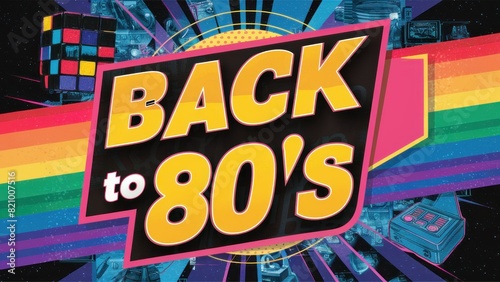 Back to 80s banner. 80's style illustration