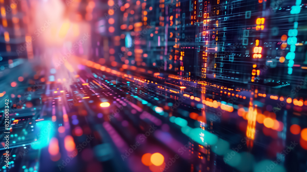Dynamic abstract representation of data encryption in vivid colors, illustrating premium technology and security in a powerful, luxurious setting