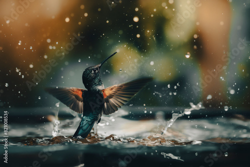 Hummingbird emerging from the water © Diuliver