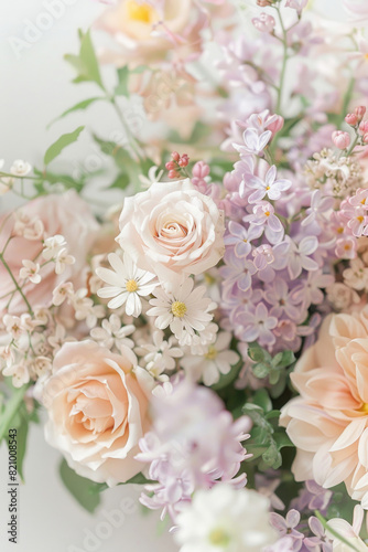 Small bouquet with pastel flowers on white background