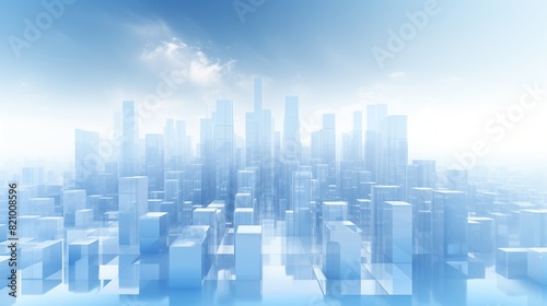 Abstract Modern Cityscape with Glass Buildings and Foggy Horizon