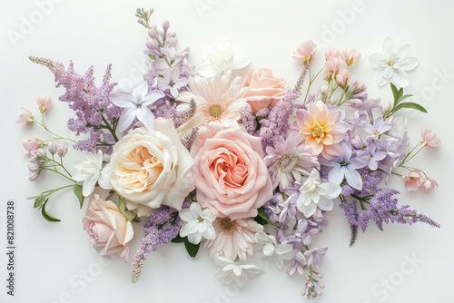 Small bouquet with pastel flowers on white background © Venka