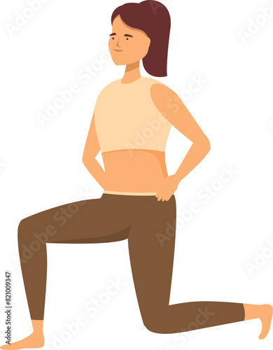 Illustration of a relaxed young woman in a lunge pose practicing yoga