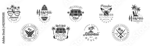 Hawaiian Beach Summer Adventure Logo Monochrome Design Vector Set