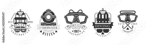 Scuba Underwater Diving Club Logo Design Vector Set