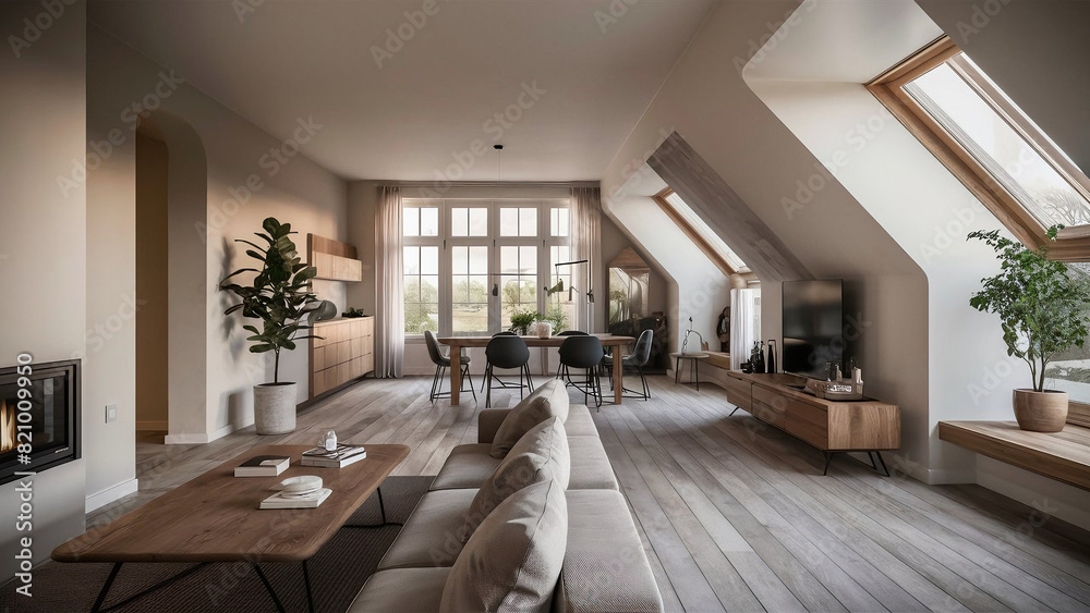 Picture of The room features high ceilings, an open floor plan with a seamless ...