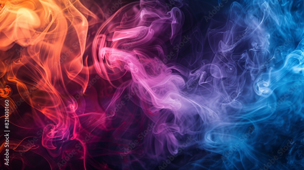 Blending shades of colorful smoke creating an abstract visual effect. Blending shades of colorful smoke creating an abstract visual effect.