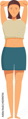 Illustration of a young woman in casual clothing stretching her arms above her head