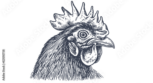 Chicken, hen head. Vintage retro print, chicken sketch ink pencil style drawing, engrave old school. Sketch artwork silhouette head chicken, white background. Side view profile. Vector Illustration