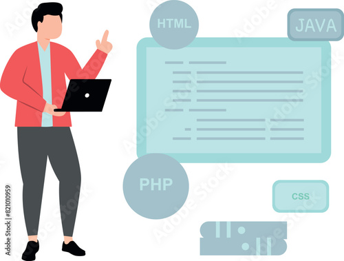 Guy coding HTML, Java, PHP and CSS