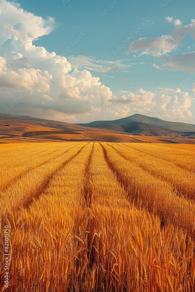 Gold wheat flied panorama, rural countryside