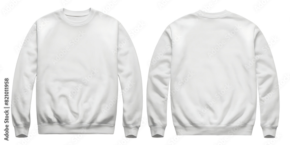 Front and back view of a plain white crewneck sweatshirt.