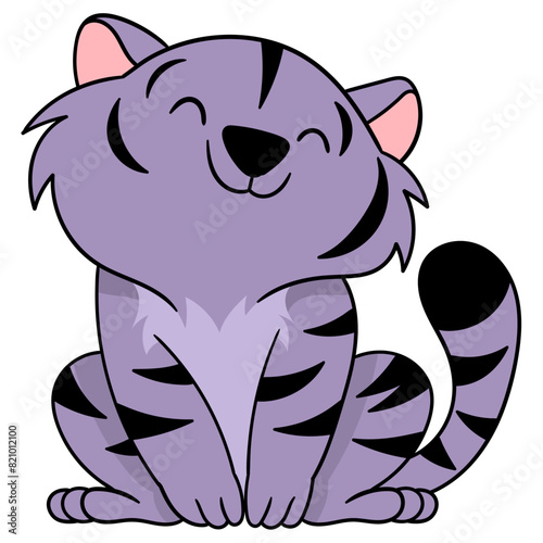 purple tiger is sitting showing a tame smiling face