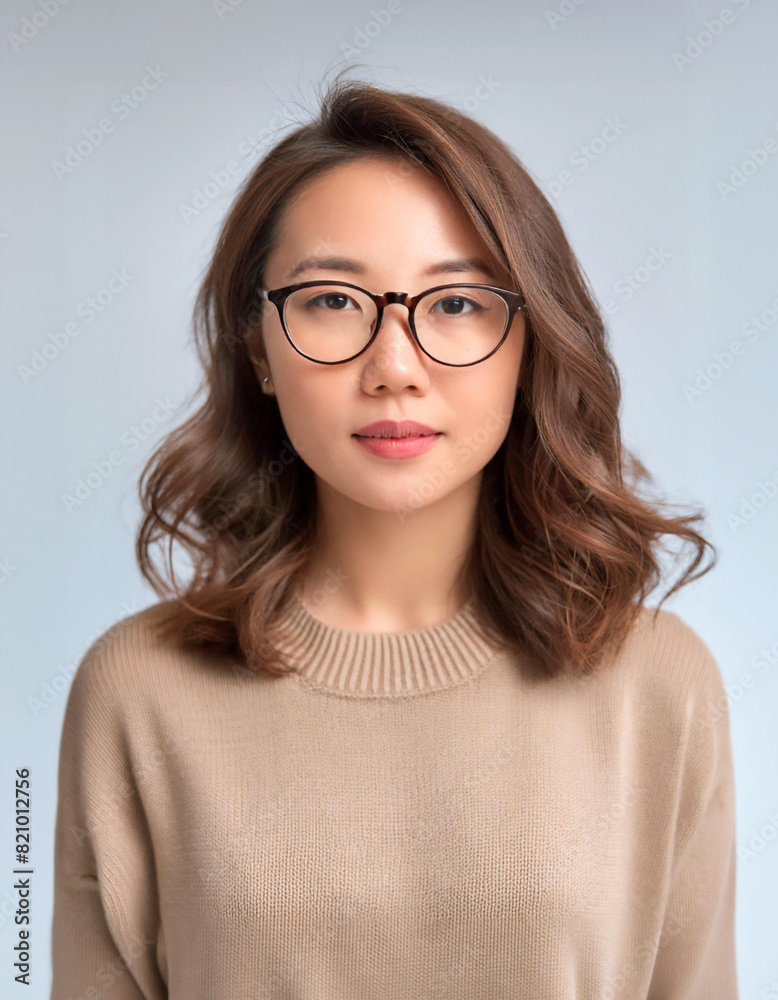 巻き髪で素朴なメガネの女性 ポートレート 巻き髪で素朴なメガネの女性 ポートレート