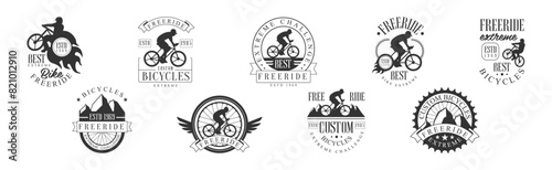 Freeride Bicycle Club Label and Logo Design Vector Set