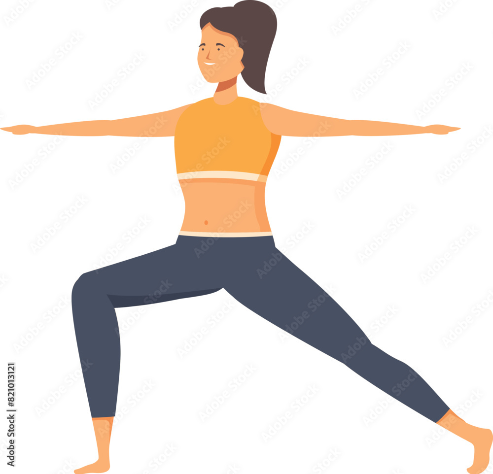 Illustration of a fit young woman holding a warrior ii pose, showcasing balance and strength