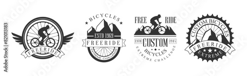 Freeride Bicycle Club Label and Logo Design Vector Set