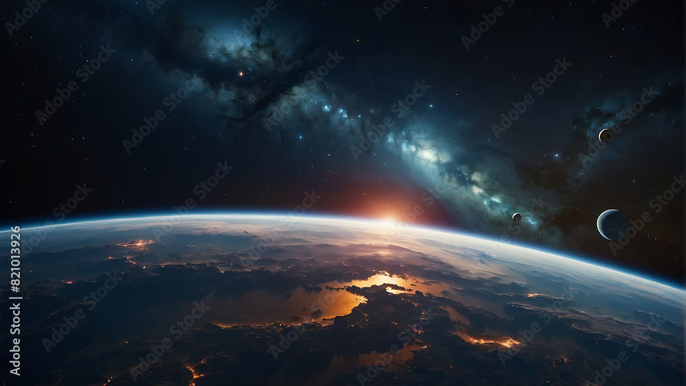 Deep Space picture of Earth with celestial patterns