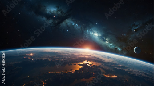 Deep Space picture of Earth with celestial patterns