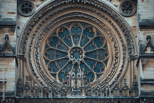 The intricate facade of Notre-Dame Cathedral in Paris  highlighting its Gothic architecture