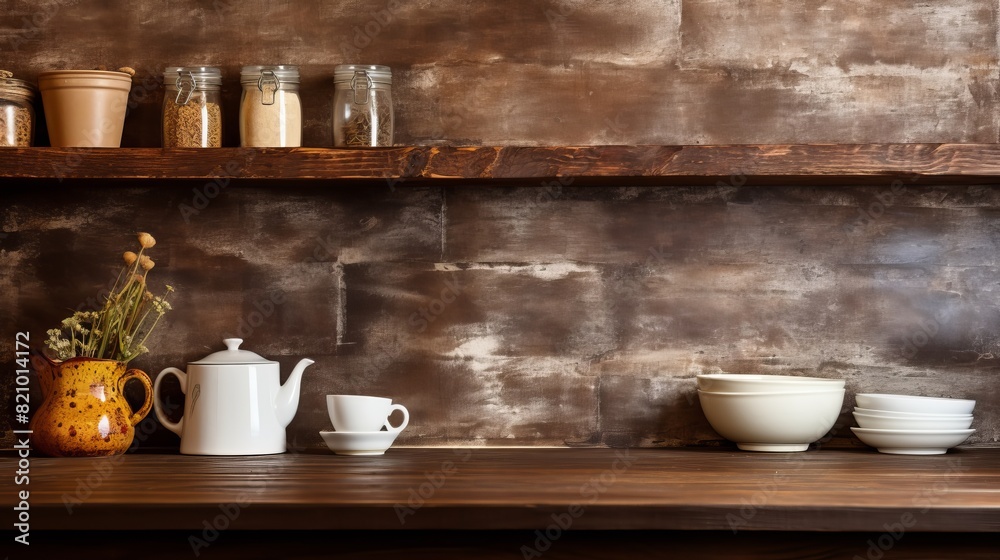 Modern kitchen interior with wooden countertop and empty space for product display Modern kitchen interior with wooden countertop and empty space for product display