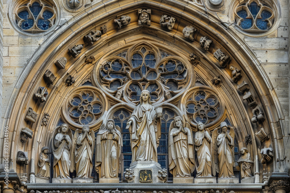 The intricate facade of Notre-Dame Cathedral in Paris, highlighting its Gothic architecture