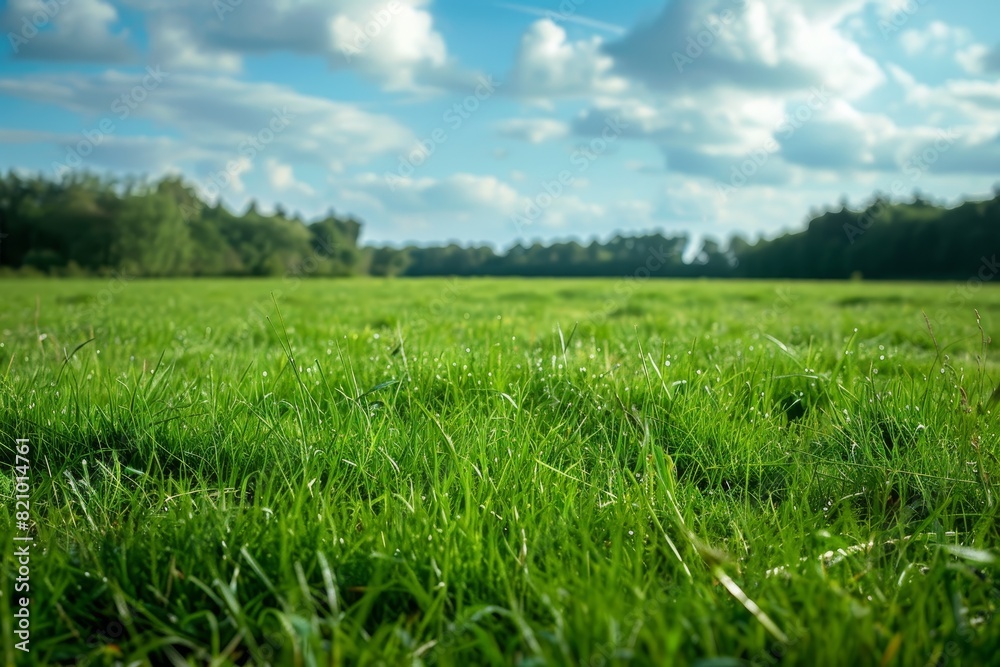 A field of grass with a few trees in the background