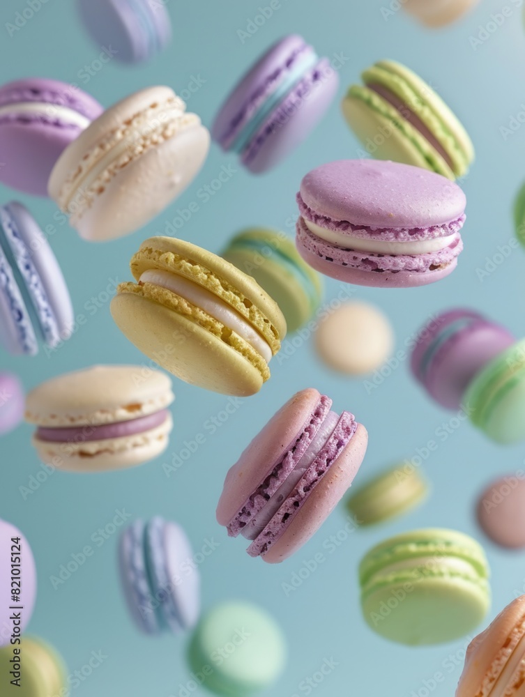 custom made wallpaper toronto digitalColorful macarons floating on a pastel blue background.