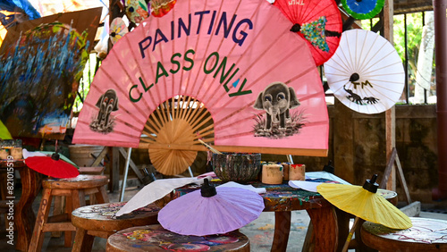  the handcraft, handmade umbrella in the north chiang mai of Thailand, Thai tradition umbrella