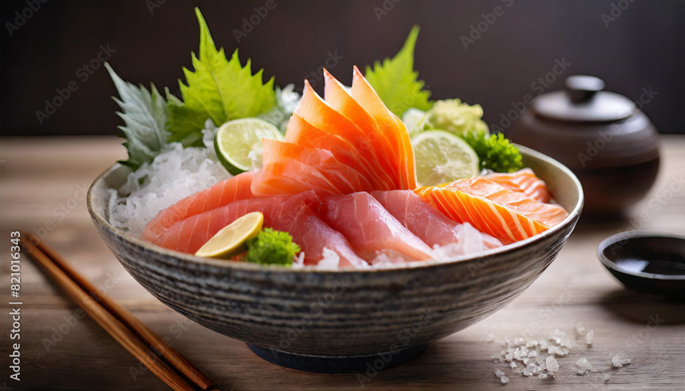 sashimi sushi served in a traditional Japanese bowl sashimi sushi served in a traditional Japanese bowl