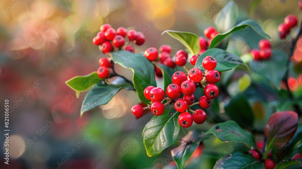 Obraz premium Red winter berries close-up with blurred background.