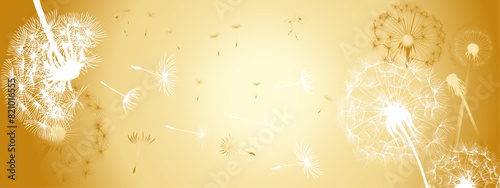 vector dandelion  fluff with seeds flies away in the wind