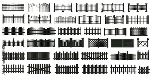 Fence icons set. Gate and Fence vector icon set