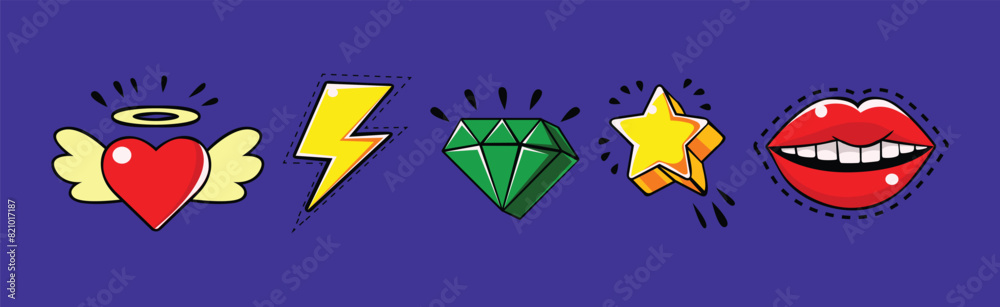 Obraz premium Bright Comic Style Object and Item Vector Set