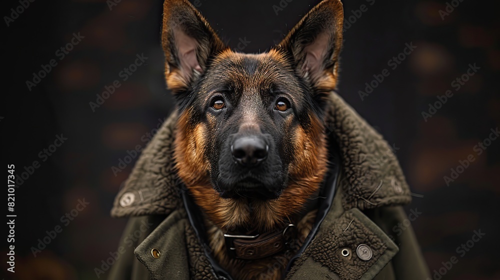 a charismatic german shepherd dog posing as a boss proud and confident dressed like a masculine and tough human gangster a strong and powerful leader.illustration a charismatic german shepherd dog posing as a boss proud and confident dressed like a masculine and tough human gangster a strong and powerful leader.illustration