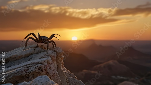 Scorpion, Rock, Sitting, Sunset, Animal, Dangerous,Mountain, Generative AI © Moeen