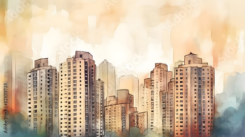 High-rise buildings watercolor