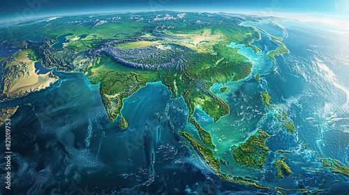 physical map of south east asia with high resolution details flattened satellite view of planet earth its geography.stock image